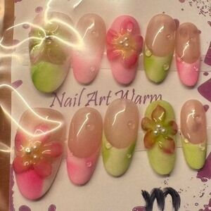 Press On Nails Flowers Design Fake Nail Art Warm Nail‎ Supplies Full Set